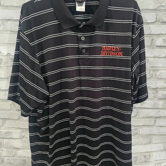 Men Harley Davidson Shirt 3XL Black Striped Polo Short Sleeve Richmond VA - Picture 1 of 13